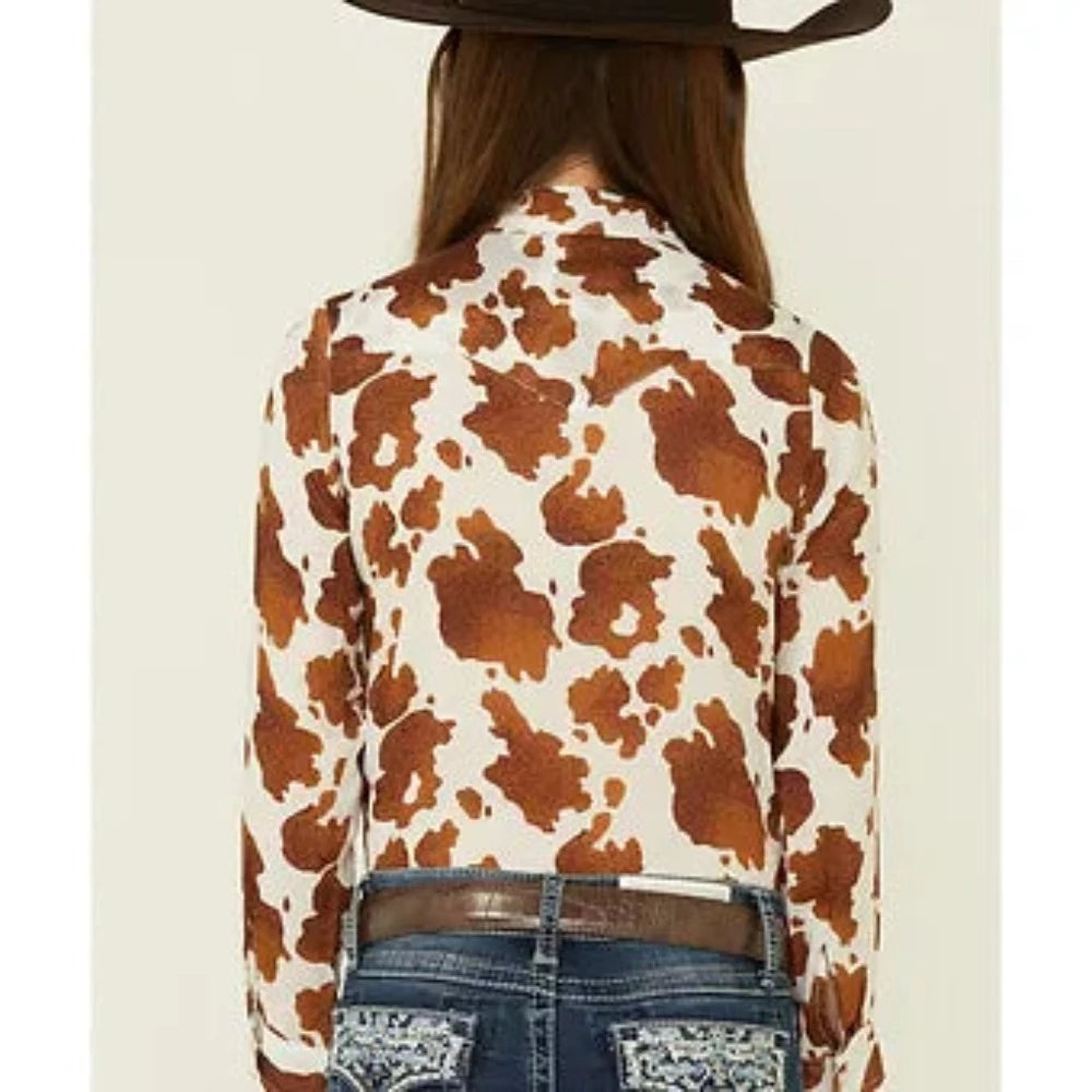 Youth girl's Roper Cowhide Print Western Shirt w/ Snaps