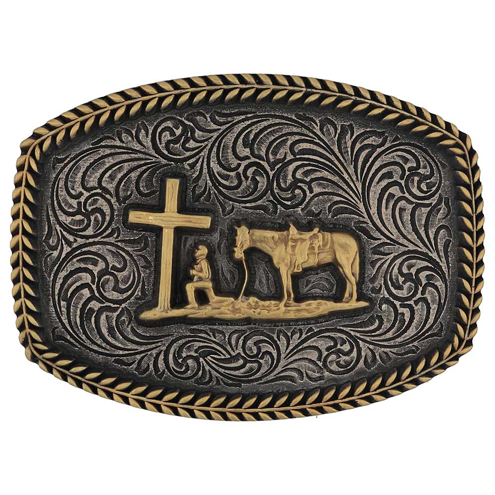 'Faithful Frontier' Attitude Buckle w/ Praying cowboy