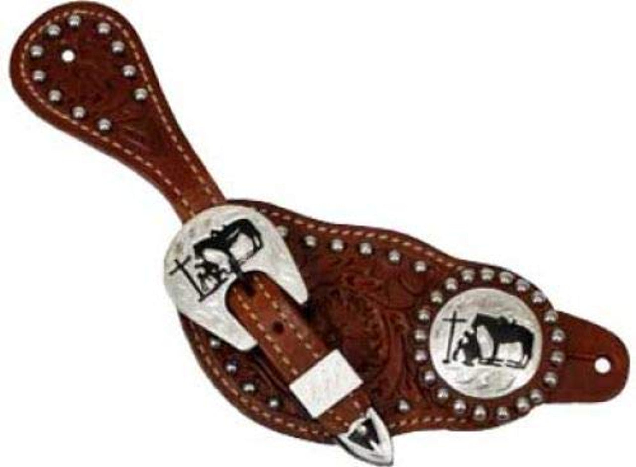 Women's Leather Spur Straps w/ Praying cowboy conchos