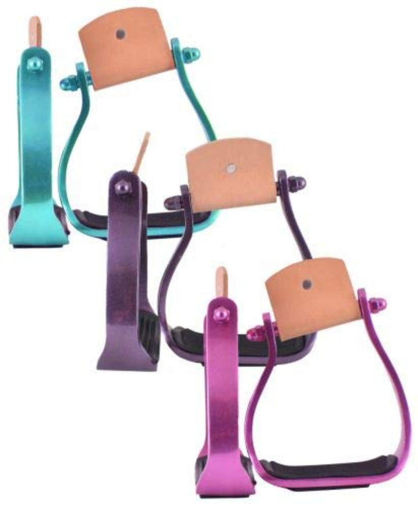 Showman Color coated Angled Aluminum Stirrups, Color choice