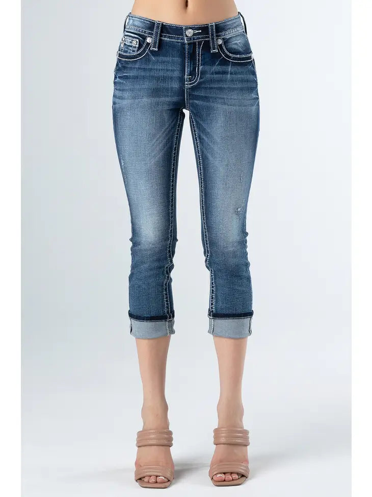 Miss Me Mid Rise Capri Pants w/ Flap Pocket