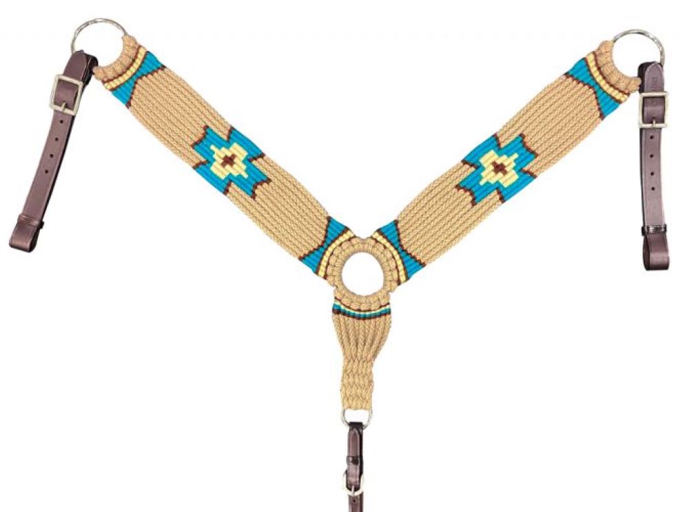 Tan & Teal Wool Blend Multi-Strand Southwest Breast Collar