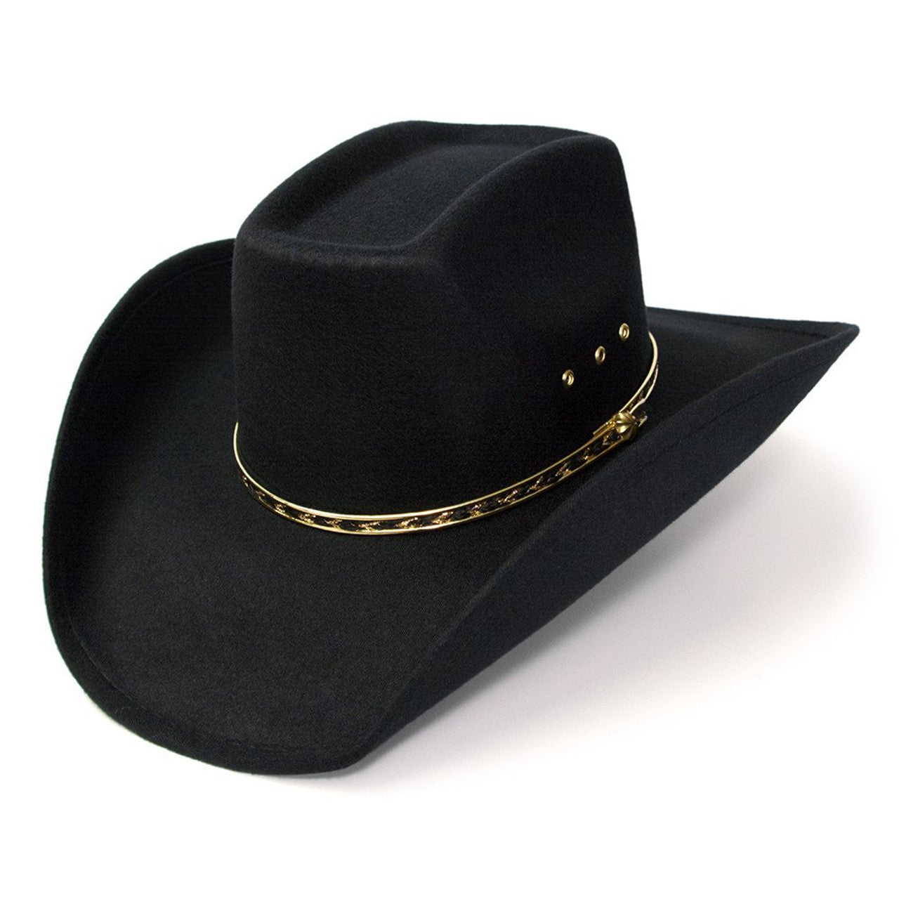 Kids Black Faux Felt Wide Cattleman Cowboy Hat