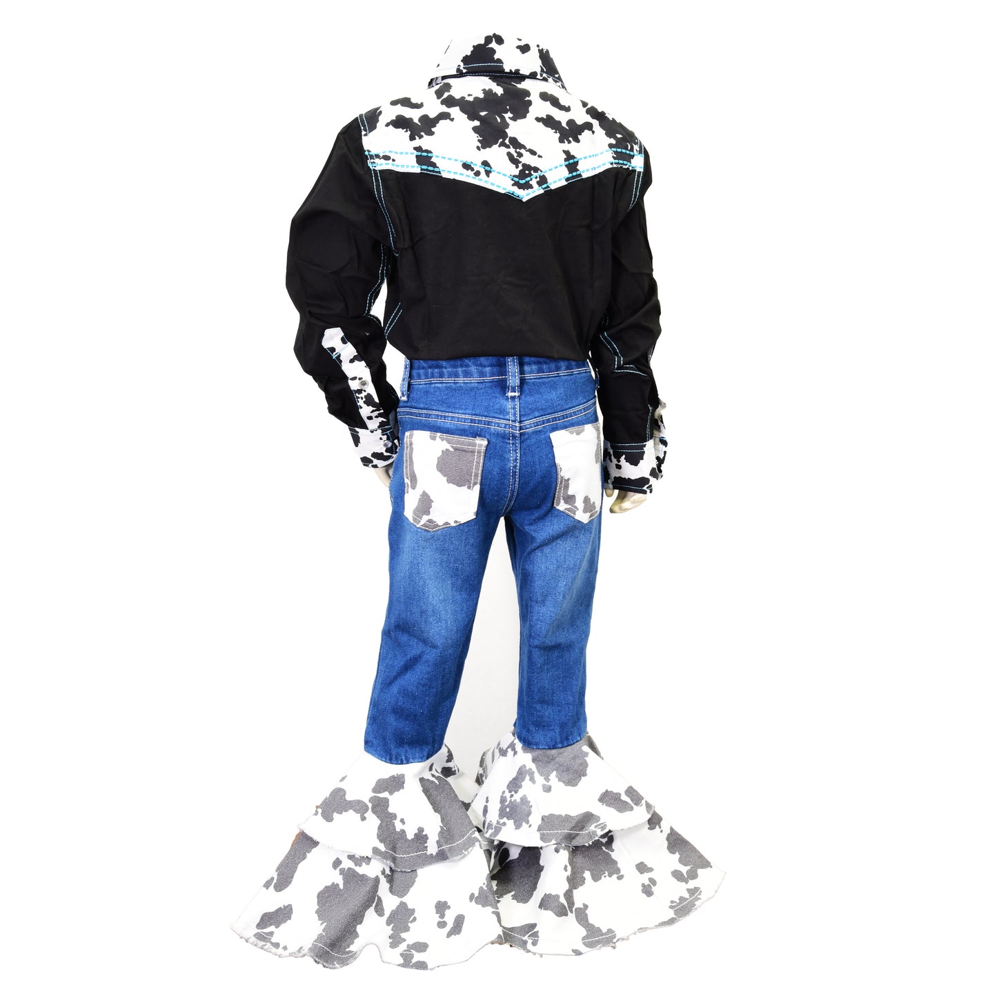 Girl's Cowgirl Hardware Cow Print Ruffle Bell Bottom Jeans