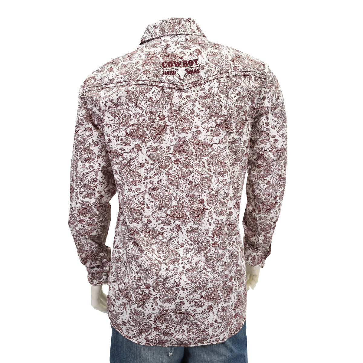 Men's Cowboy Hardware White & Burgundy Paisley Western Shirt