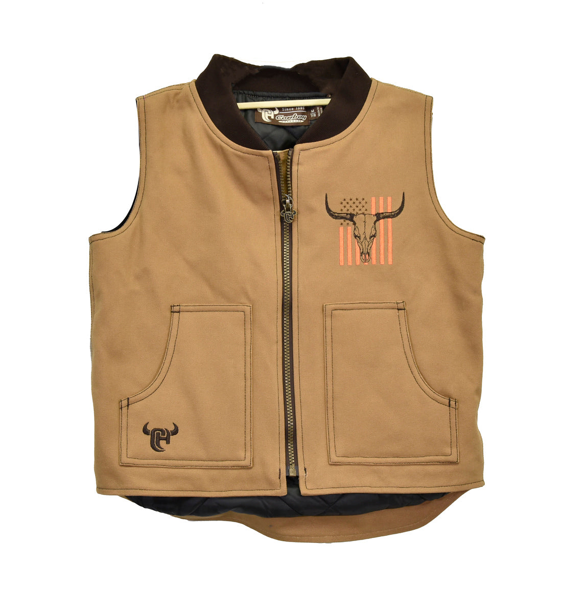Boy's Cowboy Hardware Skull & Flag Canvas Vest