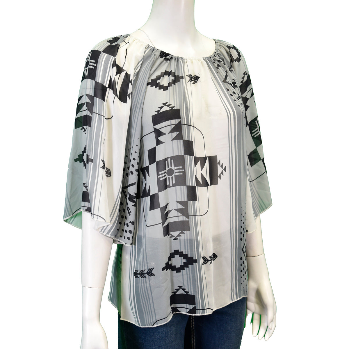 Women's Cowgirl Hardware Aztec Chiffon Blouse w/ Angel sleeves