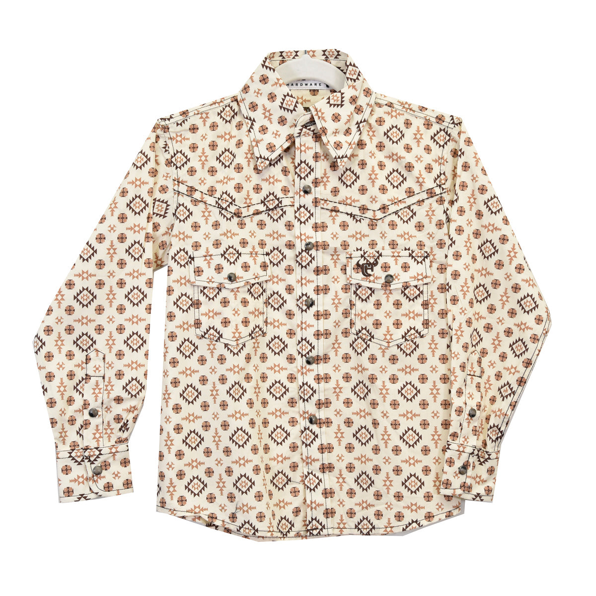 Youth Tan Distressed Aztec Print Western Shirt