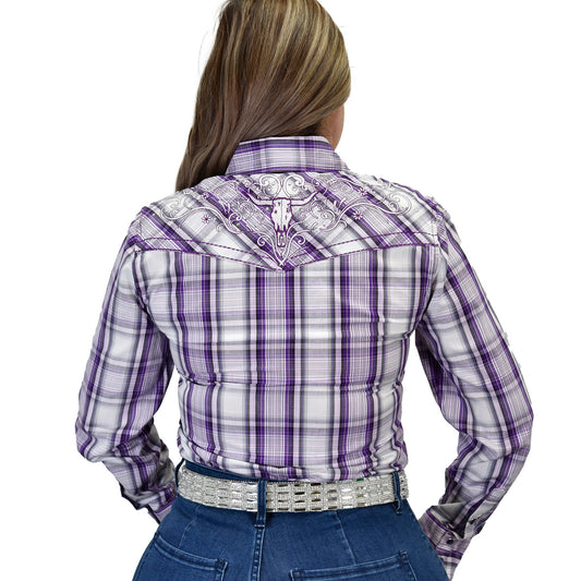 Ladies Cowgirl Hardware Purple Plaid Western Shirt