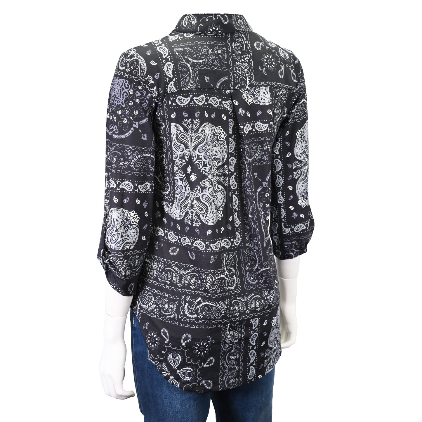 Ladies Patchwork Bandana HiLo Black Top