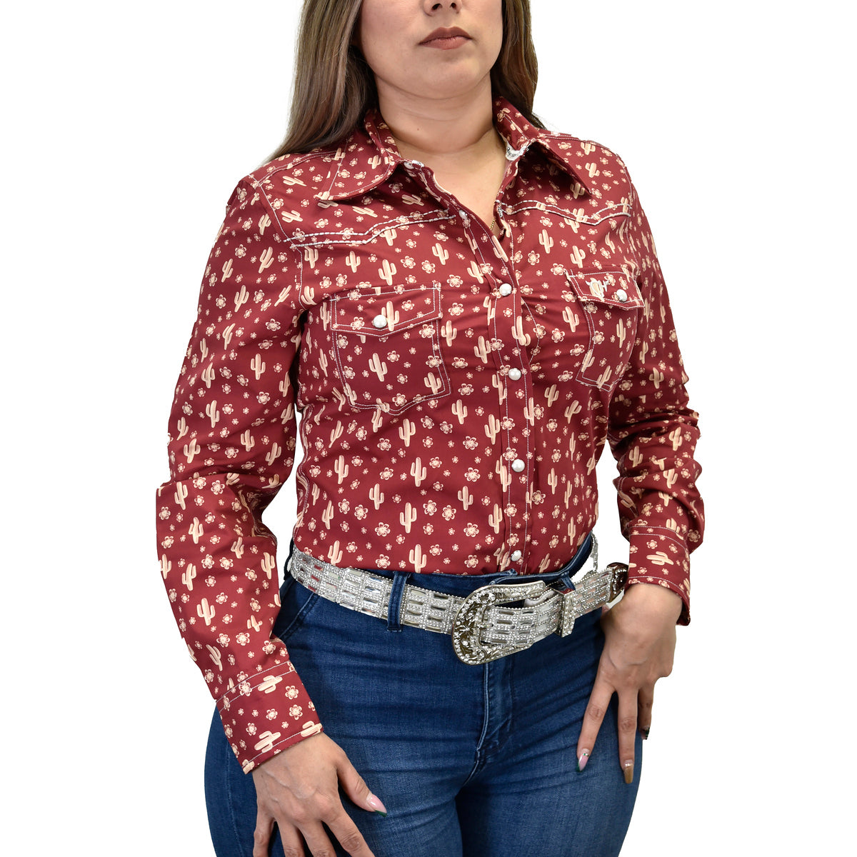 Women's Cowgirl Hardware Long Sleeve Cactus Print