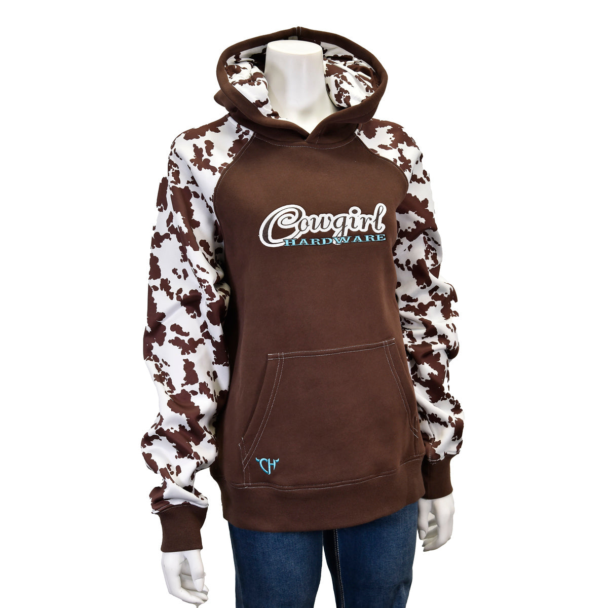 Women's Cowgirl Hardware Dark Chocolate Cow Print Hoodie