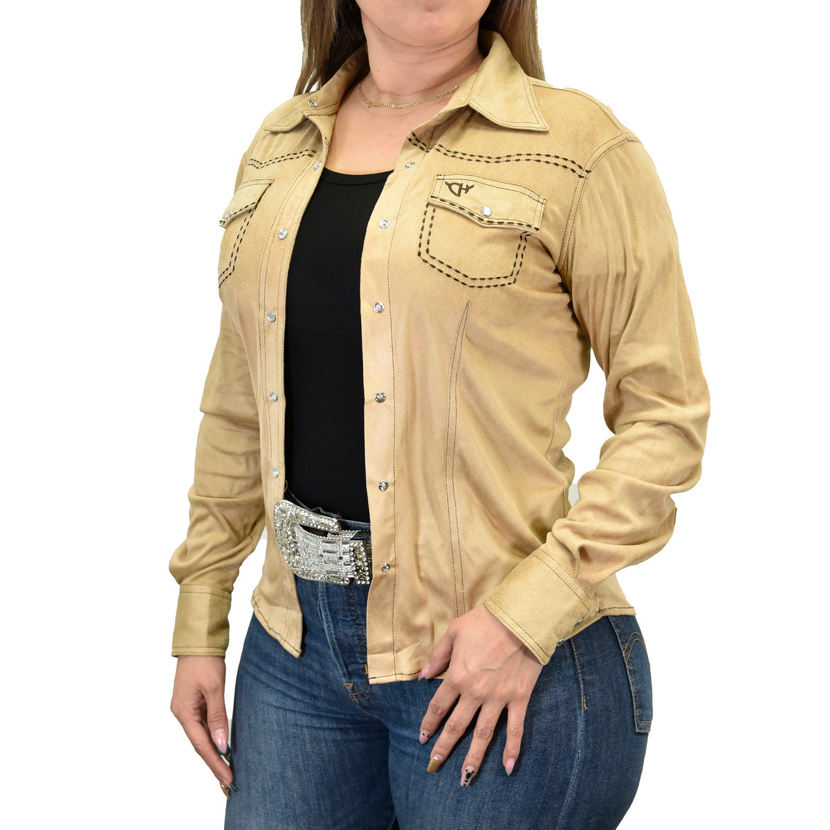 Women's Cowgirl Hardware Faux Suede Western Shirt
