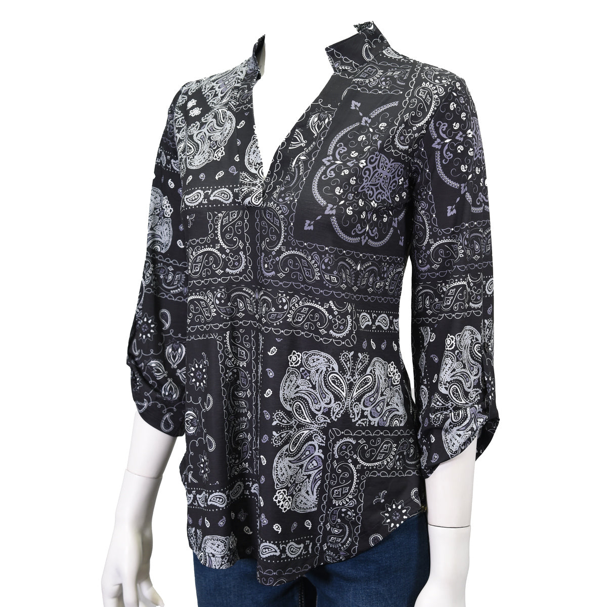 Ladies Patchwork Bandana HiLo Black Top