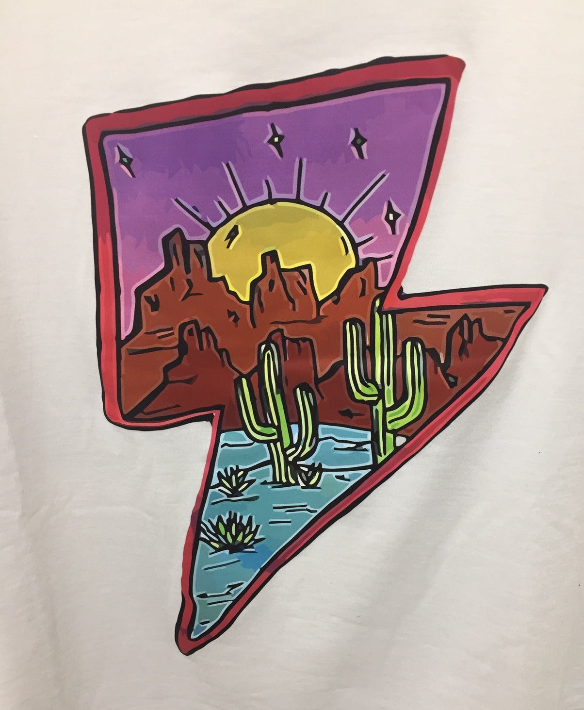 Women's White Western Scene Lightning Bolt Ripped Shirt