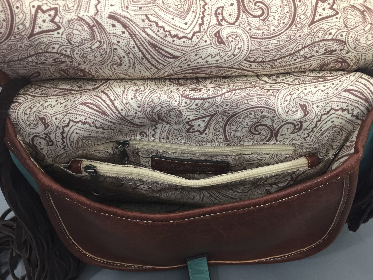 Nocona Brown Leather & Turquoise Accent Crossbody Purse Handbag
