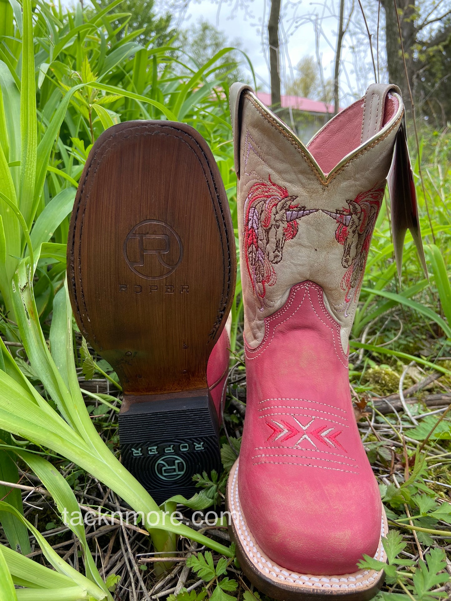 Roper Girls Children Cream & Pink 'Unicorn' Cowboy Boots