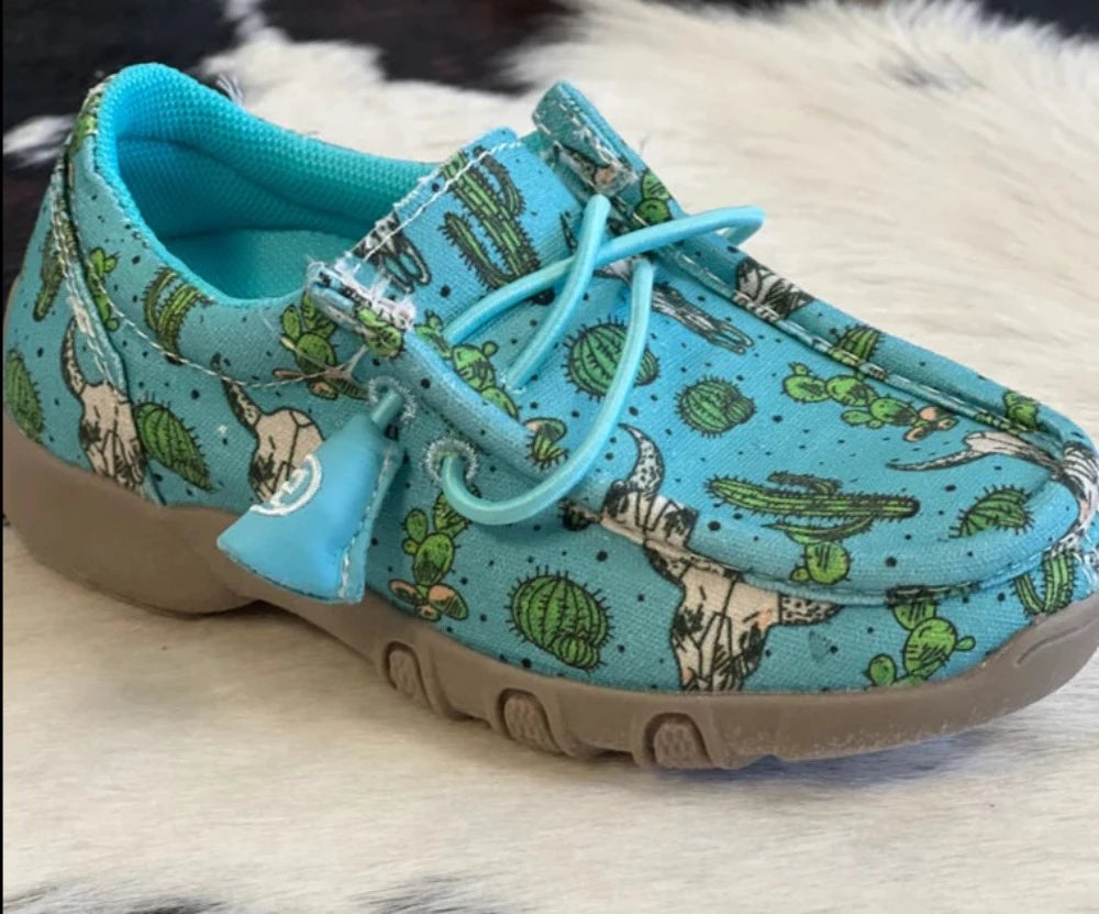 Youth kids Roper Blue Cactus & Skull 'Chillin' Slip-On Shoes