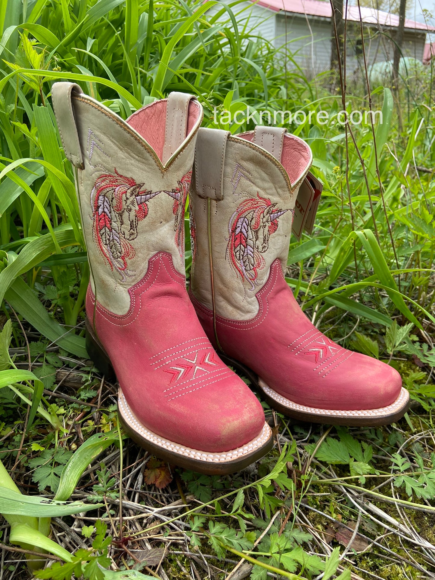Roper Girls Children Cream & Pink 'Unicorn' Cowboy Boots