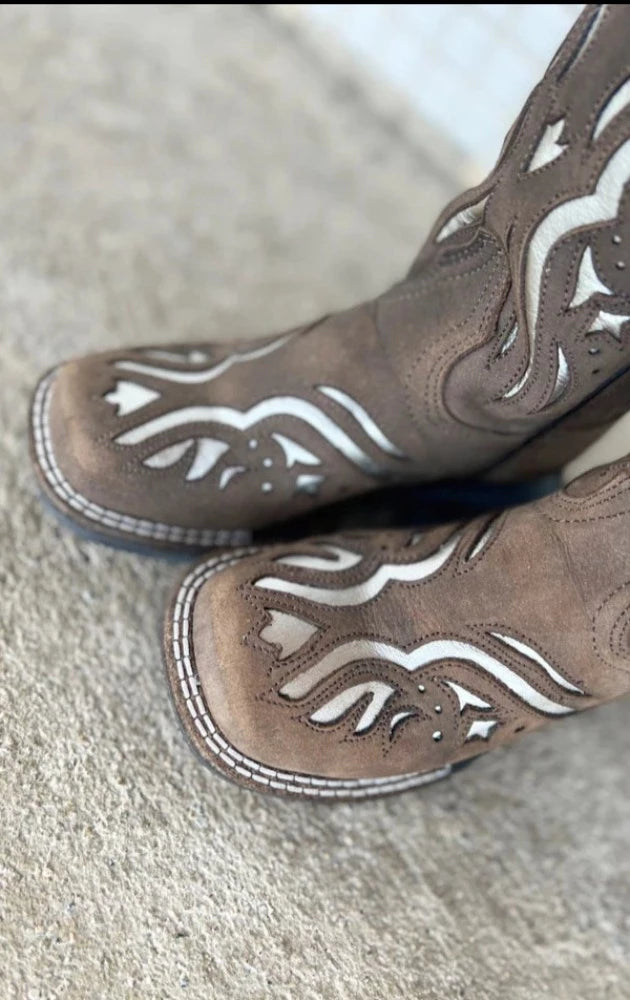 Roper Youth Little Kids Brown & Silver 'Shiloh' Western Cowgirl Boots