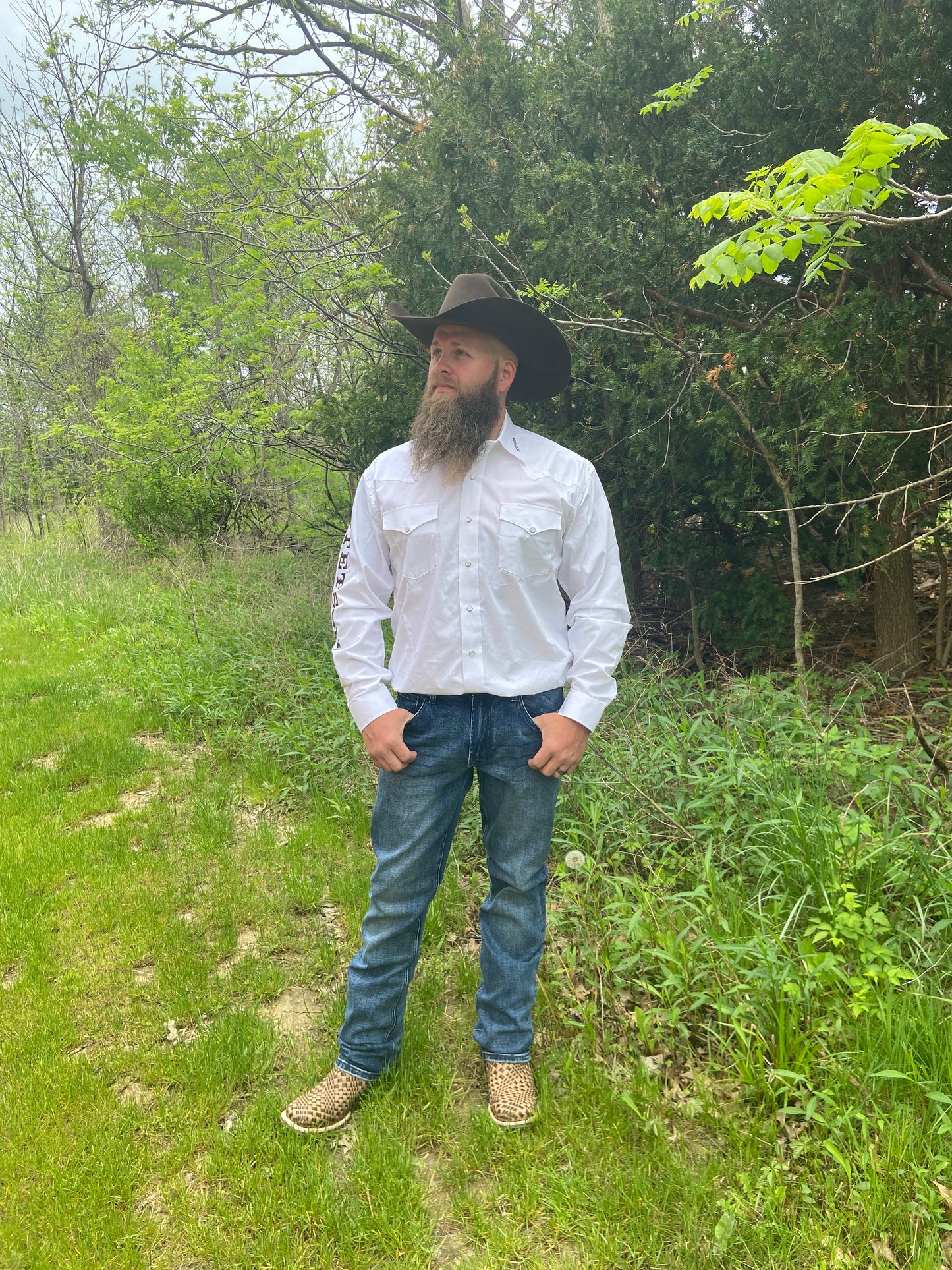 Men's Stetson White Western Button Up Shirt