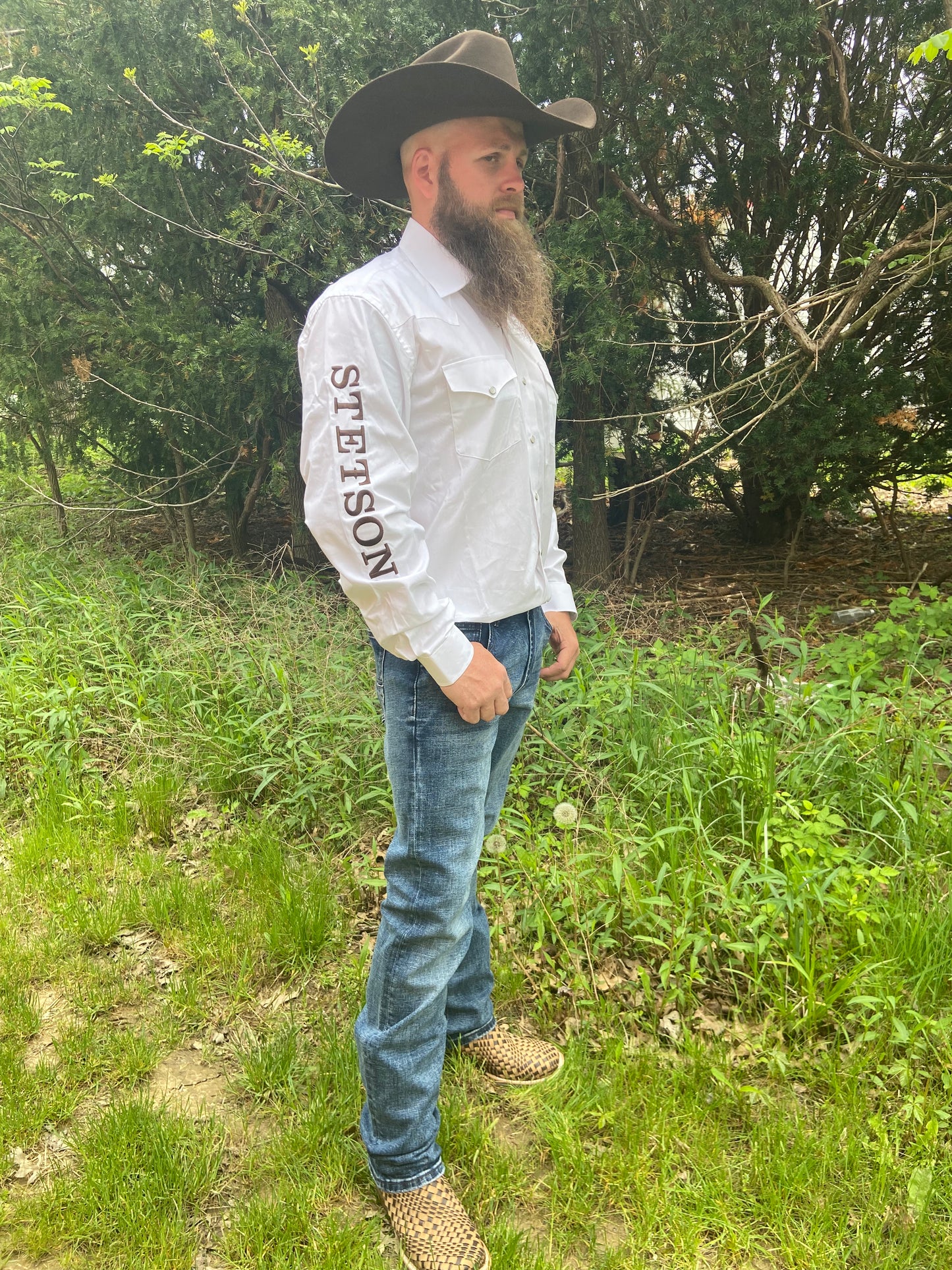 Men's Stetson White Western Button Up Shirt