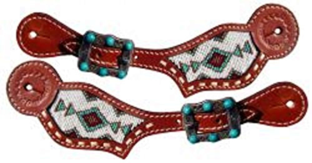 Turquoise Beaded Aztec Spur Straps w/Turquoise Stones