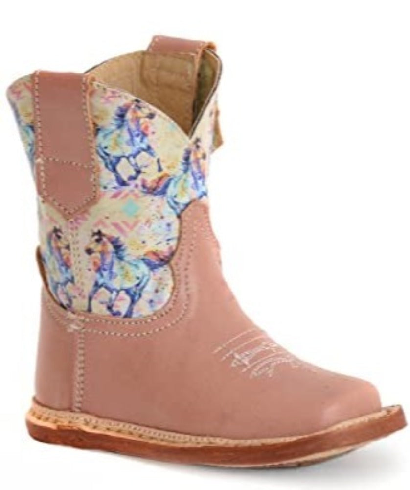 Infants Roper Rainbow Horses Print Pink Western Boots