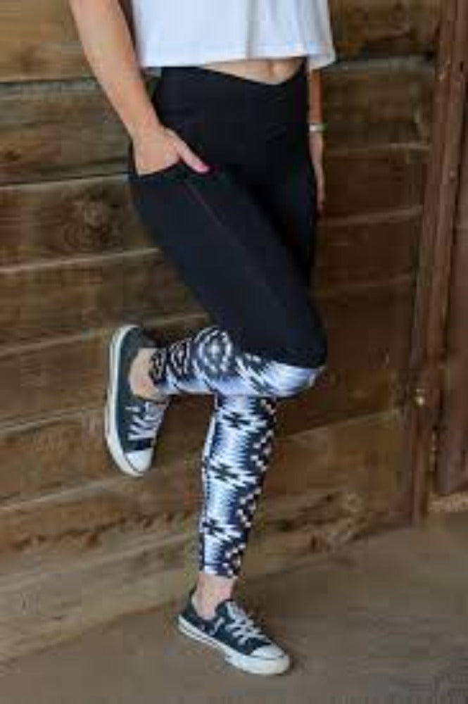 Women's High Waist Workout Pants w/ Aztec design