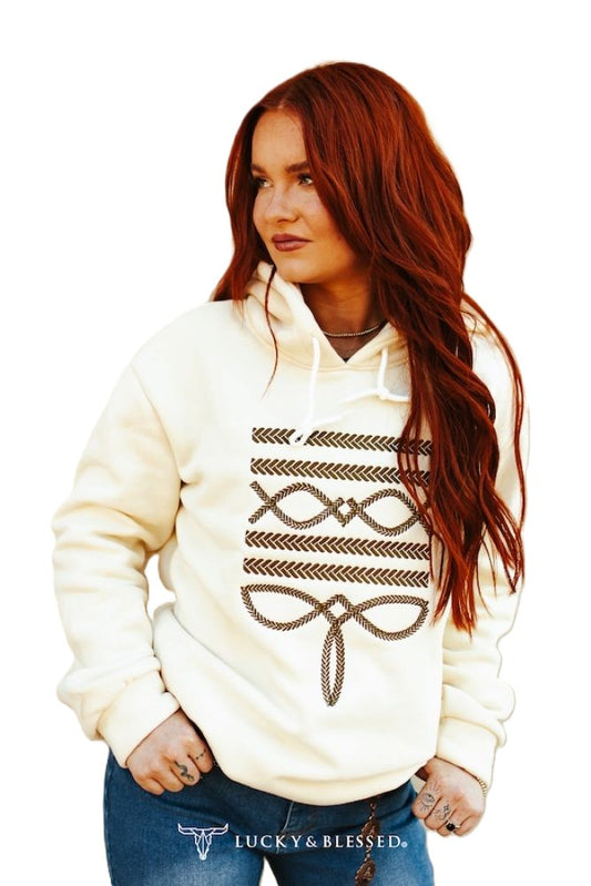 Cream Hoodie With Boot Stitch Embroidery Plus sizes