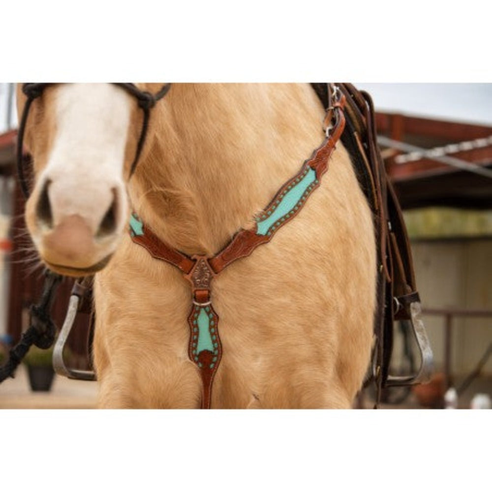 Schulz Equine Turquoise Bonanza Breast Collar & One Ear Headstall Set