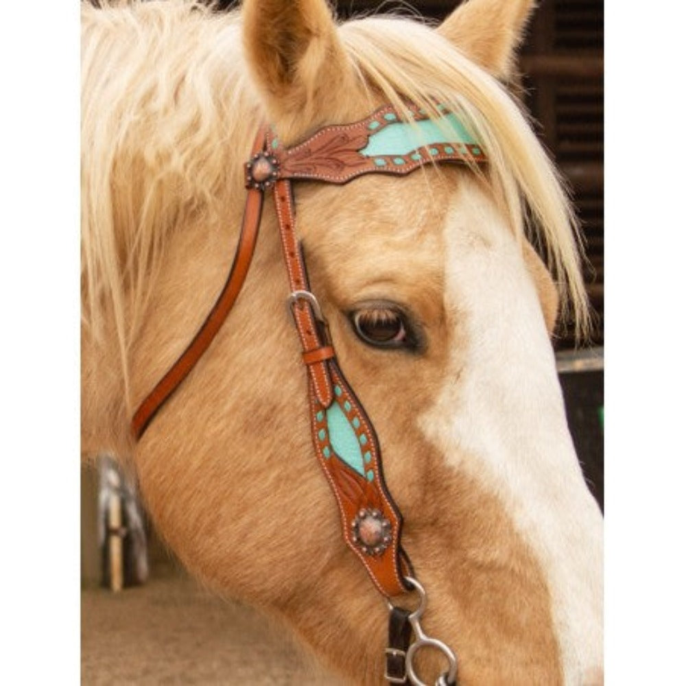 Schulz Equine Turquoise Bonanza Breast Collar & One Ear Headstall Set