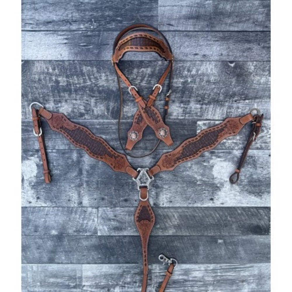 Schulz Equine Brown Wyatt Earp Breast Collar & One Ear Headstall Set