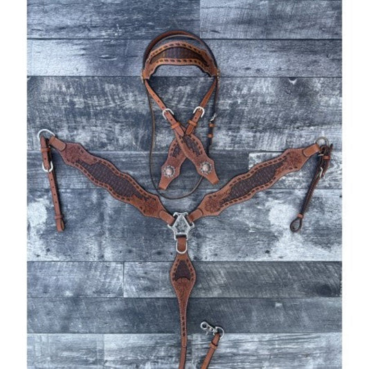 Schulz Equine Brown Wyatt Earp Breast Collar & One Ear Headstall Set