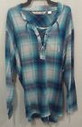 Cumberland Outfitters Women's Turquoise & White Plaid Lace Up Shirt