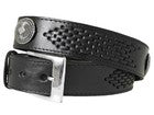 Western Express's Black Leather Western Belt with Silver Diamond Burst Conchos and Basketweave Tooling