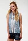 Women's Roper's Blue & White Floral Chiffon Sleeveless Blouse / Shirt