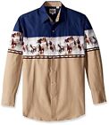 Ely Cattleman's Youth Boy's Blue & Tan 'Running Horses' Western Show Shirt
