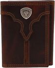Ariat's Dark Brown Leather Tri-Fold Wallet with Silver Metal Logo