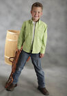 Roper Youth Boy's Solid Lime Green Poplin Western Show Shirt. Small