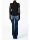 Women's Black with White, Gray, and Red Block Print Mix Media Top
