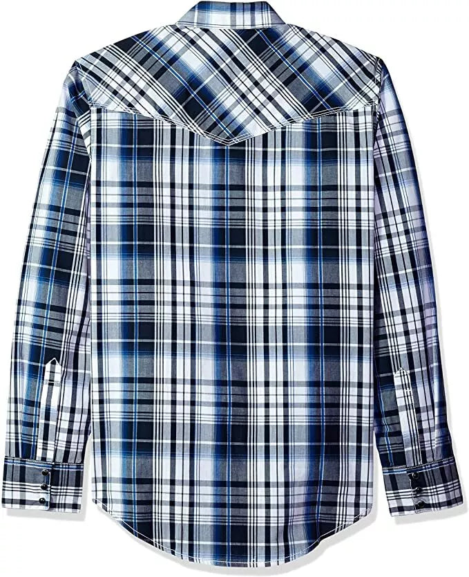 Ely Cattleman Men's Blue PLAID WESTERN SHIRT