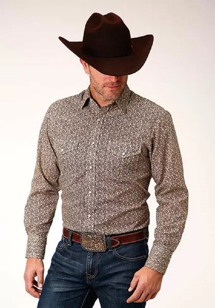 Roper Men's Long-sleeve BROWN & CREAM FLORAL WESTERN SHIRT
