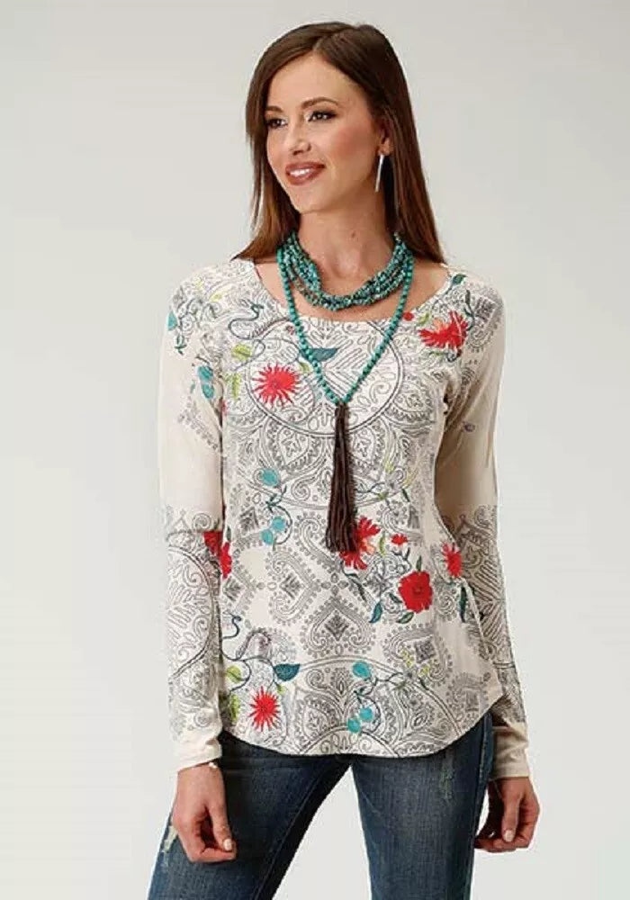 Roper Women's Long-sleeve FLORAL PRINT SHIRT SWEATER JERSEY