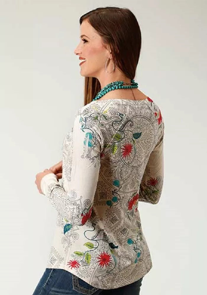 Roper Women's Long-sleeve FLORAL PRINT SHIRT SWEATER JERSEY