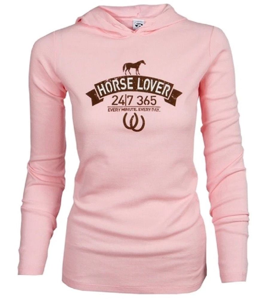 Women's Light pink THERMAL HOODED SHIRT w/ 'Horse Lover'