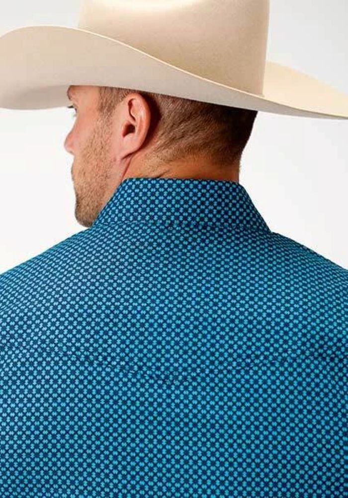 Roper Men's Turquoise & Navy DOUBLE DIAMOND PRINT WESTERN SHIRT Size XL