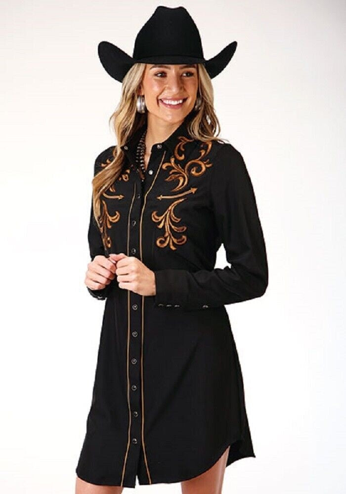 Women's Roper Retro Black Shirt Dress w/ Scroll Small Tack N More Women's Roper Retro Black Shirt Dress w/ Scroll Small Tack N More
