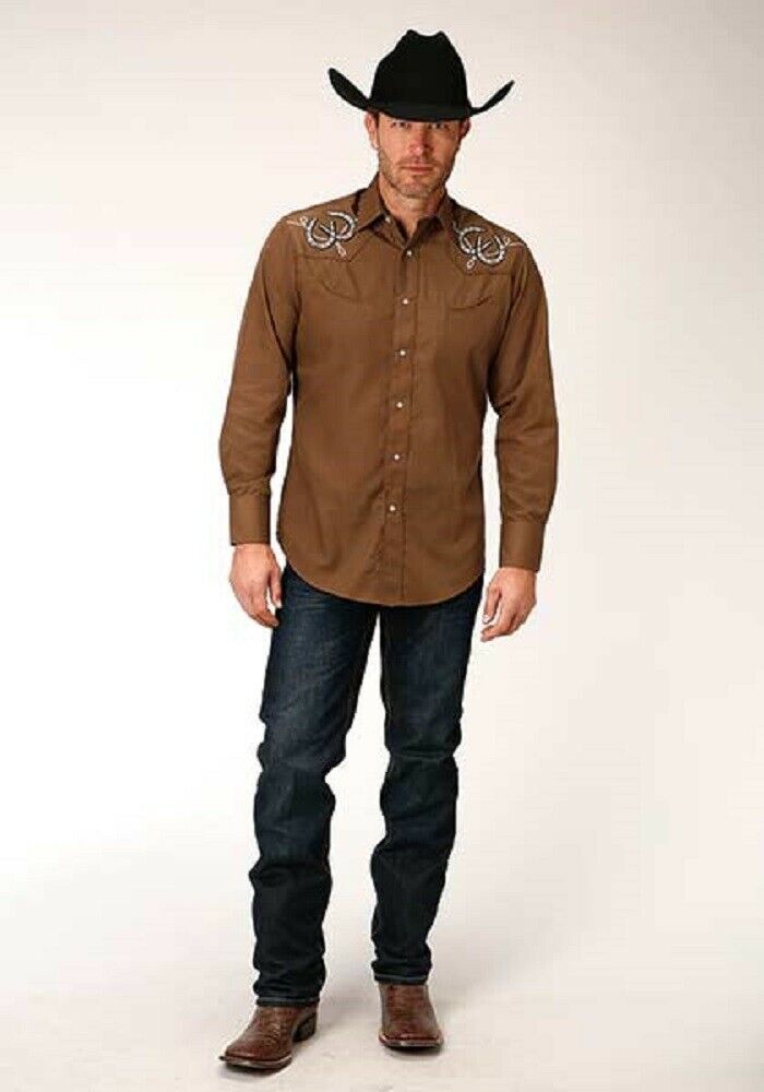 Roper Men's Broadcloth Western Shirt w/ Horseshoes Roping