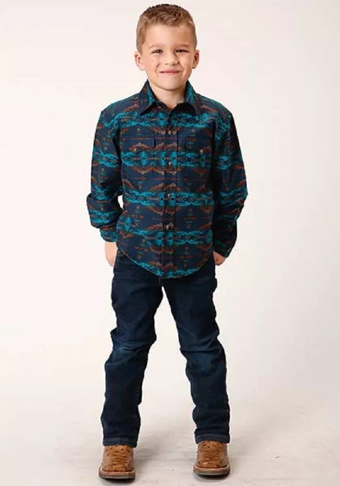 Boy's Roper Aztec Horizontal Print Western Shirt